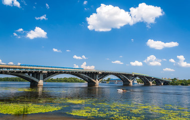 View of Metro Bridge over Dnieper in Kyiv, Ukraine