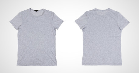 two blank gray tshirt front side on a white background