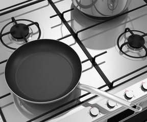 Gas Stove with Pans
