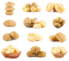 Assortment of baked bread.  bun bread isolated on white backgrou