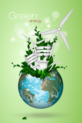 The concept of clean energy. Vector wind turbine and energy