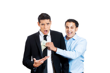 Stealing money. Business man gets robbed by a broker