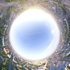 Aerial city view - little planet mode