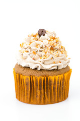 Coffee cupcake isolated white background