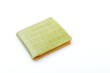 Green leather wallet isolated white background