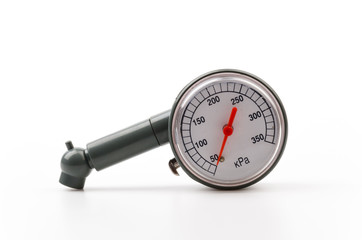 Tire pressure gauge isolated white background