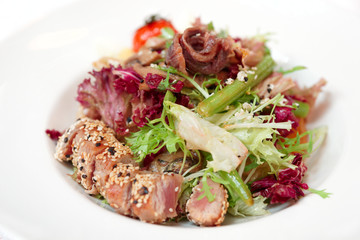 Appetizer with fried tuna fillet