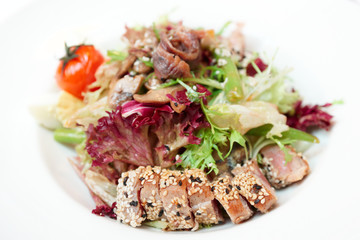 Appetizer with fried tuna fillet