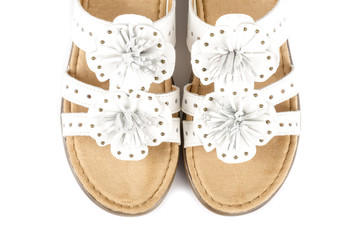 White Leather Flip Flop Sandals Isolated