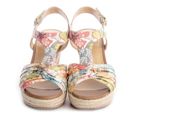 Floral Pattern Wedge Sandals Isolated