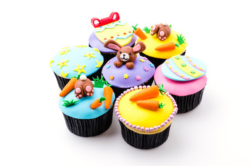 Easter cupcakes isolated white background