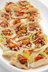 Tasty seafood snack on restaurant table