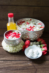 Water in bowl mixed with perfume  for Songkran festival