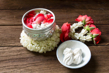 Water in bowl mixed with perfume  for Songkran festival