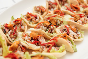 Tasty seafood snack on restaurant table