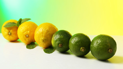 Lemons and limes on bright background