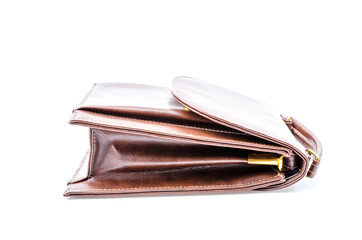 Woman leather bag isolated white background