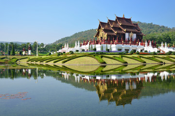 Fototapeta premium Ho Kham Luang at Royal Flora Expo, traditional thai architecture