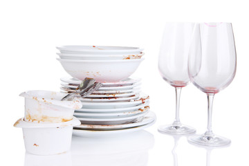 Dirty dishes isolated on white