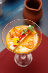 Pumpkin soup in martini glass