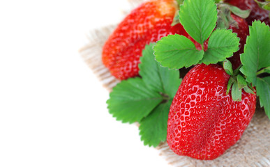 Strawberries with leaves isolated on white