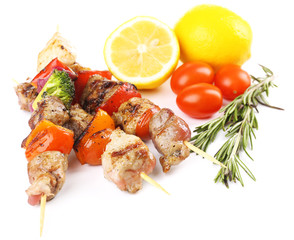 Pork kebab isolated on white