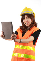 Engineer woman and Tablet in her hand