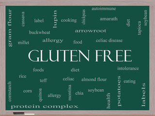 Gluten Free Word Cloud Concept on a Blackboard