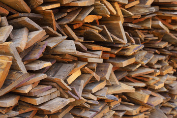 Pile of old wood plank
