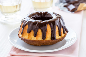 Cake with chocolate on the top