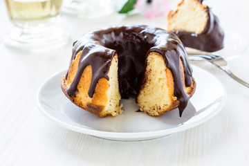 Cake with chocolate on the top