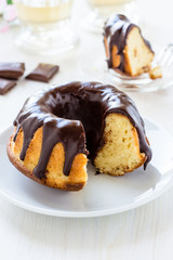 Cake with chocolate on the top