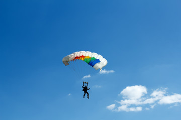 unidentified skydiver on blue sky