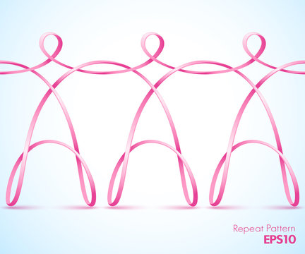 Continuous pink female ribbon figures holding hands