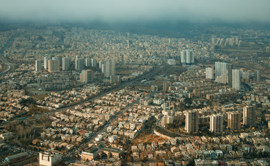 Aerial View of Tehran From Above Milad Tower in a Rainy Day