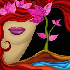 Panele Szklane Podświetlane  viso di donna e foglie rosa
