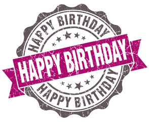 Happy birthday violet grunge retro vintage isolated seal