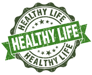 Healthy life green grunge retro vintage isolated seal