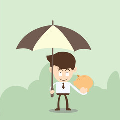 Wealth protection concept,businessman Piggy with a umbrella