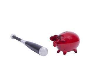 Piggy bank with baseball bat