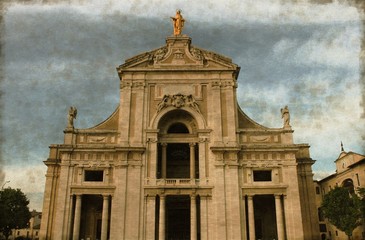 Fototapeta premium St. Mary of Angels Basilica in Assisi, Italy - Vintage