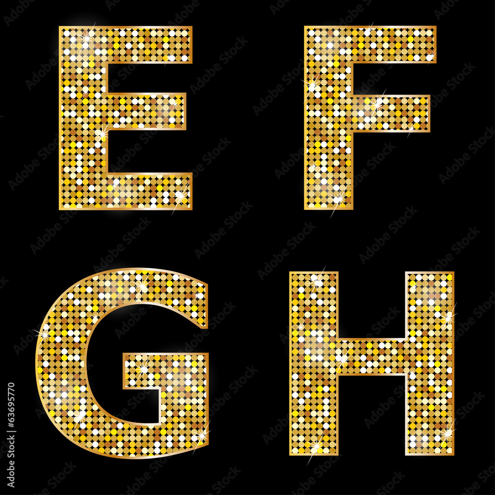 Wall mural Golden metallic shiny letters E, F, G, H