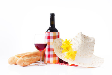 Naklejka premium wine tasting and summer picnic concept