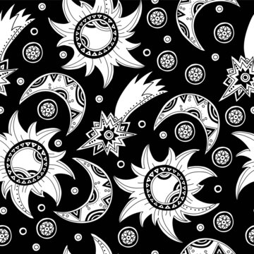 Stars and moon seamless pattern. Vector art