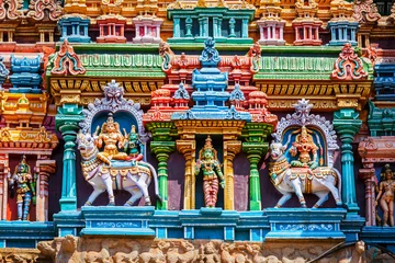 Acrylic prints Temple Sculptures on Hindu temple tower