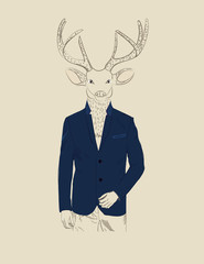 Vintage illustration of a deer in a suit