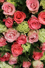 Bridal arrangement, pink roses and hydrangea