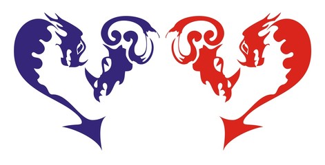 Red and blue dragons hearts
