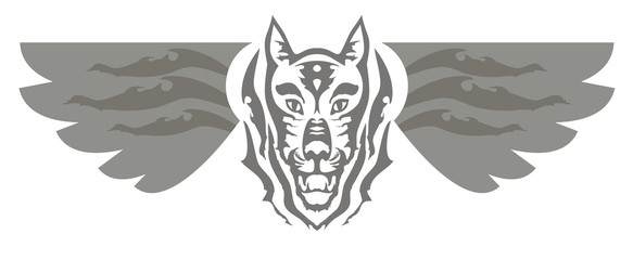 Wolf head with wings