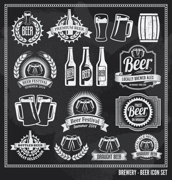 Beer Chalkboard Icon Set - labels, signs, vector design